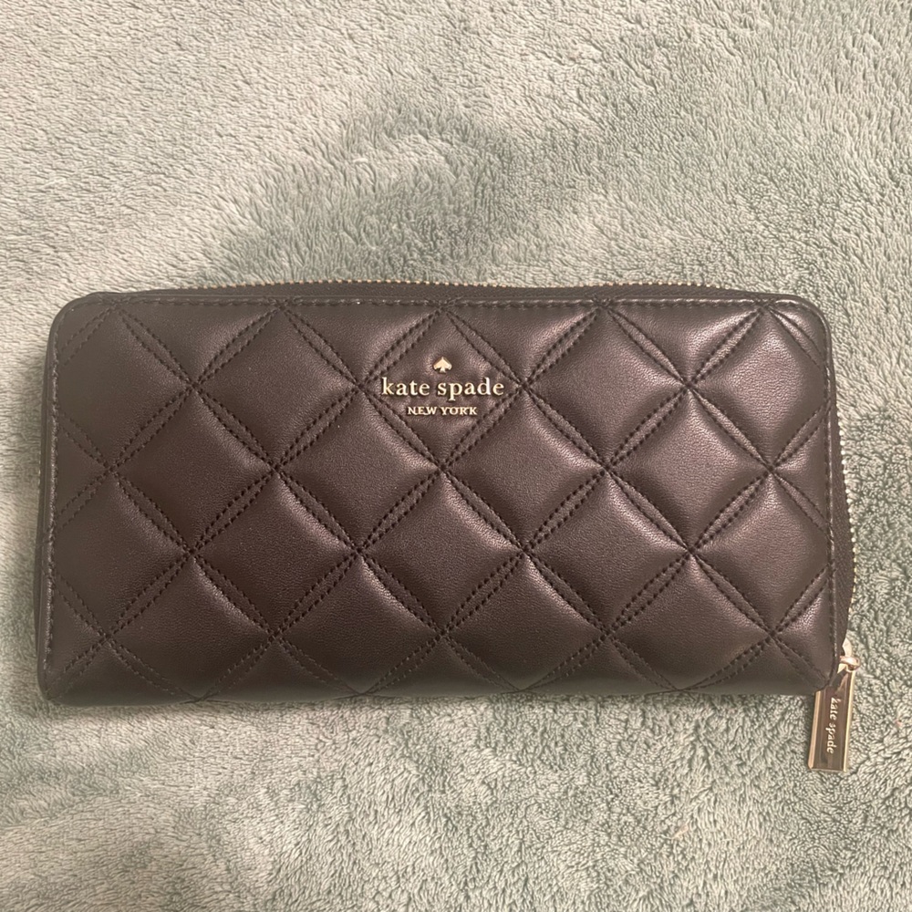 Kate Spade Quilted Black Wallet with Gold Details